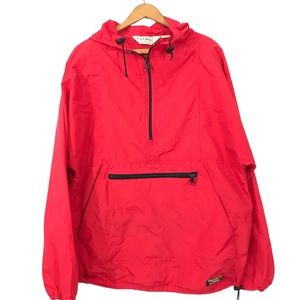 VTG LL Bean Men’s M L Red Packable Stowaway Anorak Windbreaker Hood Big Pocket